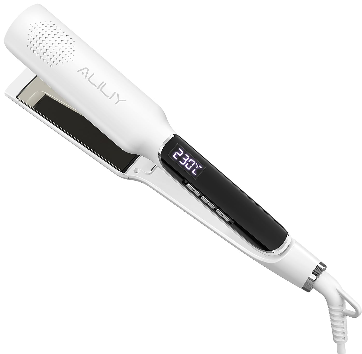 Aliliy ヘアアイロン 40mmプレート チタンヘアアイロン ヘアストレートナー 2way カール&ストレート 千万級マイナスイオン ストレートアイロン 100~230℃ 痛まない ヘアケア プロ仕様 ディスプレイ表示 海外対応 (ホワイト)